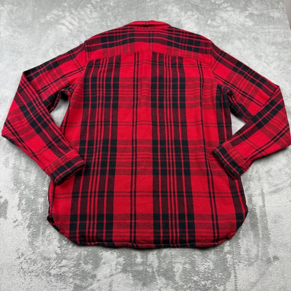 GAP Flannel Shirt Mens Large Red Black Plaid Excellent Standard Fit Button Down - Picture 2 of 7